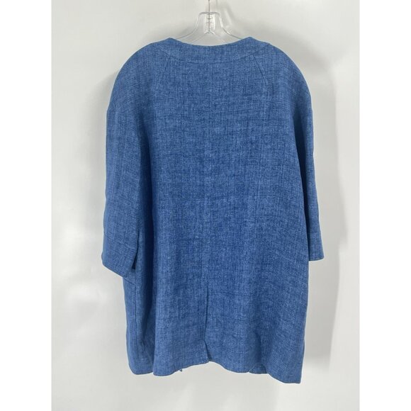 Louben Blue Unstructured Long Line Linen Jacket Open 3/4 Sleeves Sz Large - Picture 6 of 6